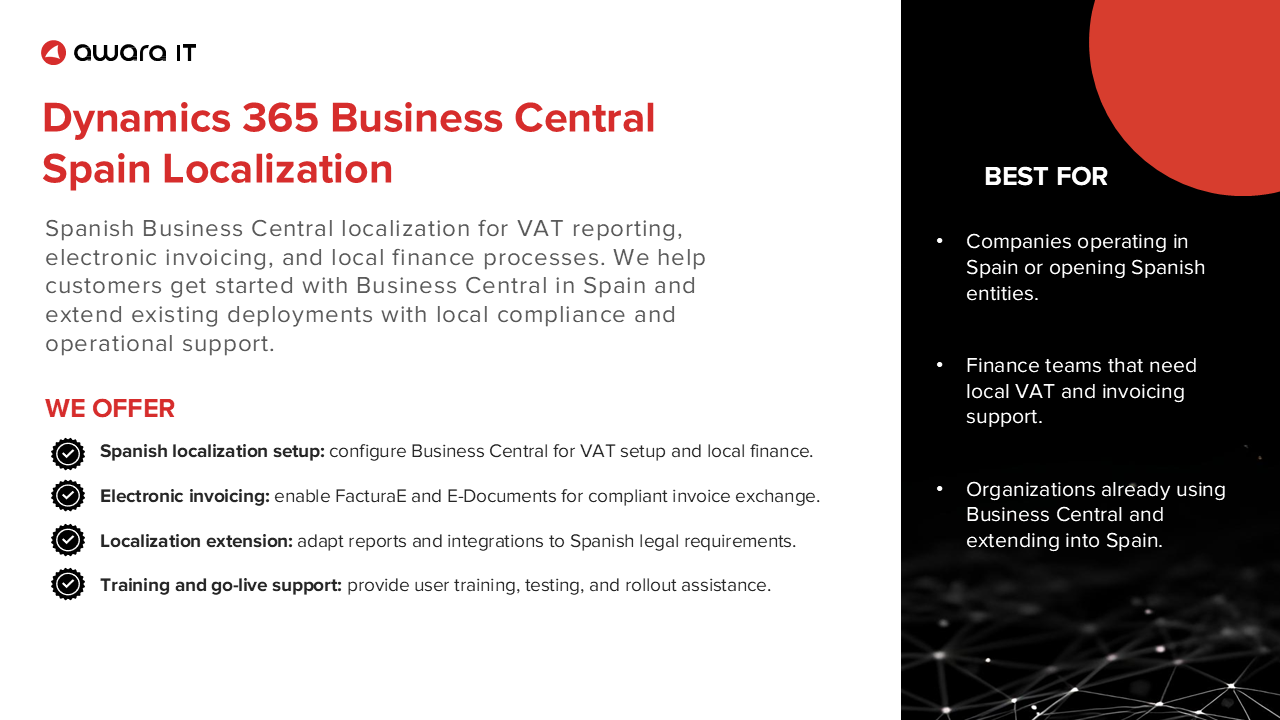Awara IT, Microsoft Marketplace'te İspanya için Dynamics 365 Business Central Yerelleştirmesini Yayınladı